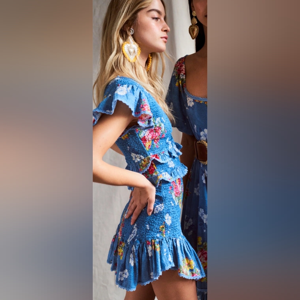Loveshackfancy ๐ Sonora Smocked Floral Blue Ruffle Dress S - Picture 3 of 16